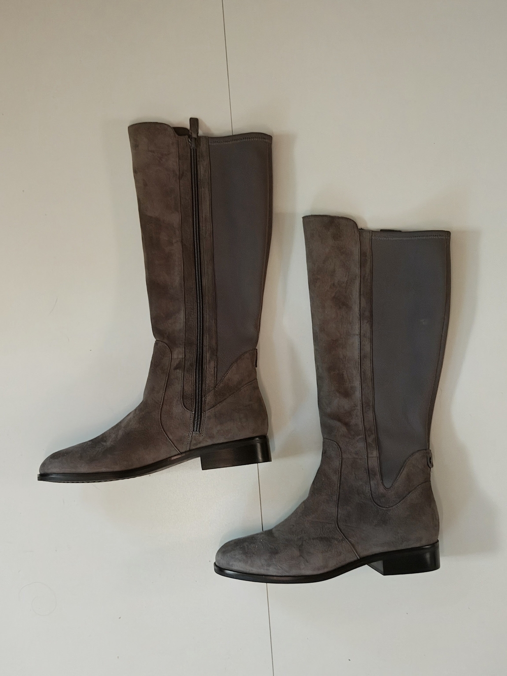 Cole Haan Grand.ØS Taupe Suede Tall Riding Boots Stretch Back 9.5B